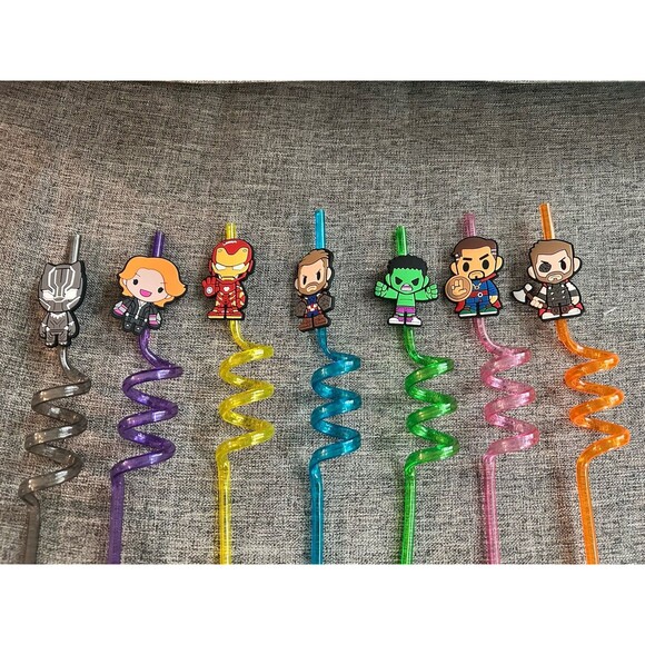 Avengers 7 Pack Reusable Straws Black Panther Black Widow Iron Man Etc. - Picture 2 of 7